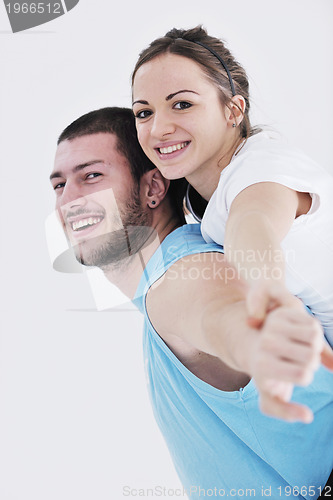 Image of happy young couple fitness workout and fun