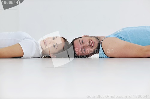 Image of happy young couple fitness workout and fun