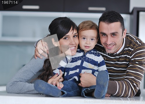 Image of happy young family have fun  at home