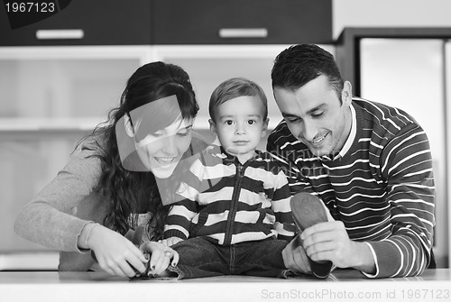Image of happy young family have fun  at home