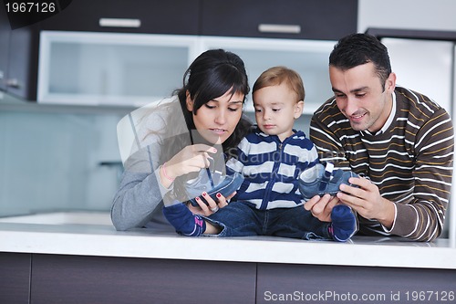 Image of happy young family have fun  at home
