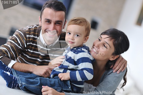 Image of happy young family have fun  at home