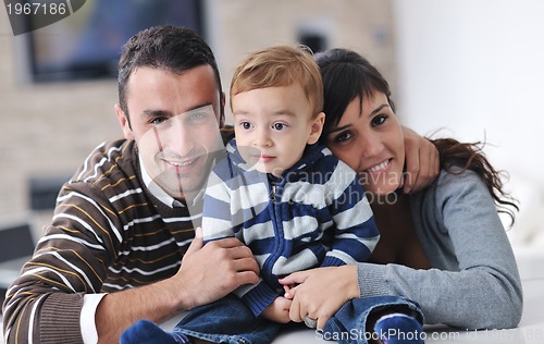 Image of happy young family have fun  at home