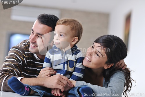 Image of happy young family have fun  at home