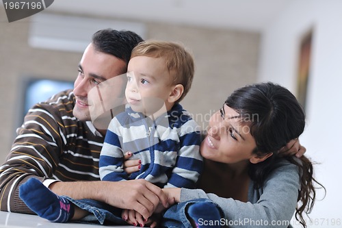Image of happy young family have fun  at home
