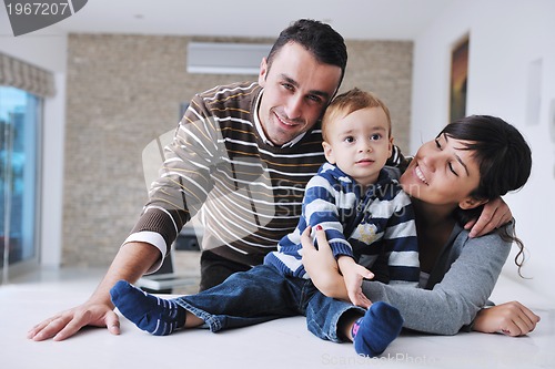 Image of happy young family have fun  at home