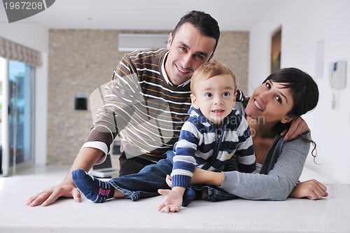 Image of happy young family have fun  at home