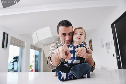 Image of happy young family have fun  at home