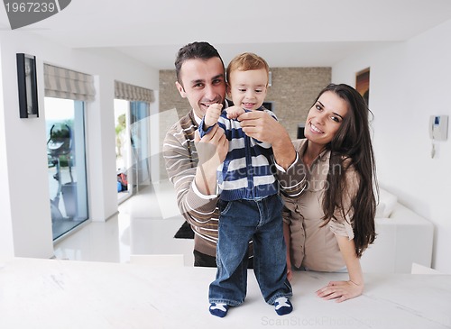 Image of happy young family have fun  at home