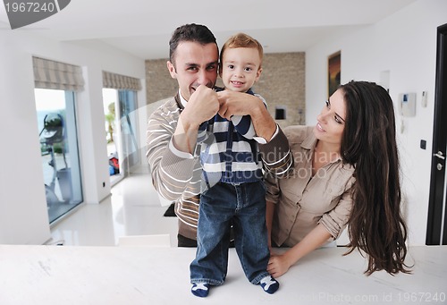 Image of happy young family have fun  at home