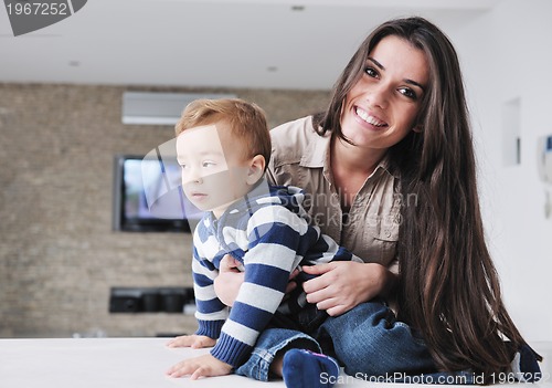 Image of happy young family have fun  at home