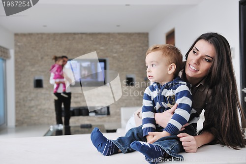 Image of happy young family have fun  at home