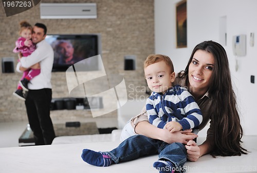 Image of happy young family have fun  at home