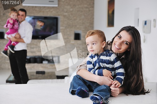 Image of happy young family have fun  at home