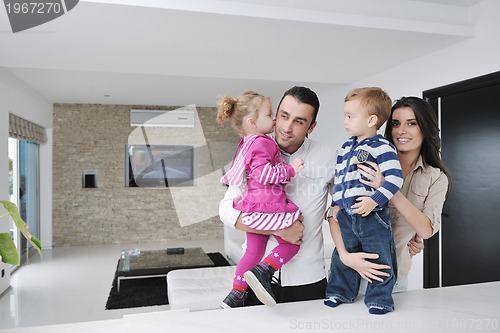 Image of happy young family have fun  at home