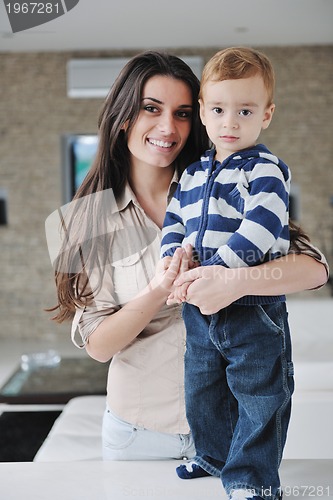 Image of happy mom and son together at home