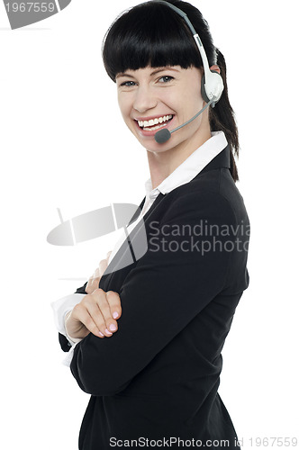 Image of Friendly female telephone operator at your service