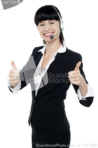 Image of Gorgeous telecaller showing double thumbs up