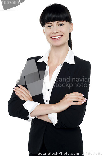 Image of Portrait of a confident businesswoman smiling