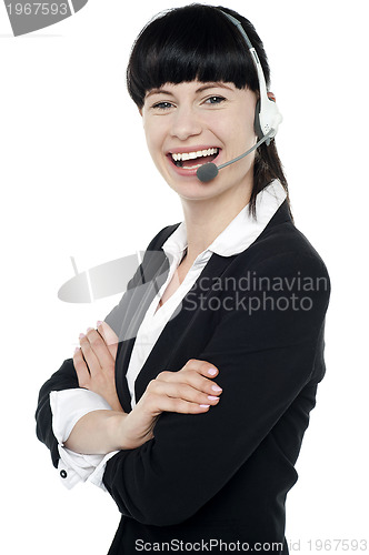 Image of Customer support executive enjoying her work
