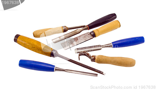 Image of chisel graver carve tools collection on white 