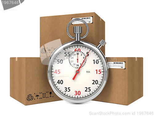 Image of Stopwatch Over a Carton Boxes.