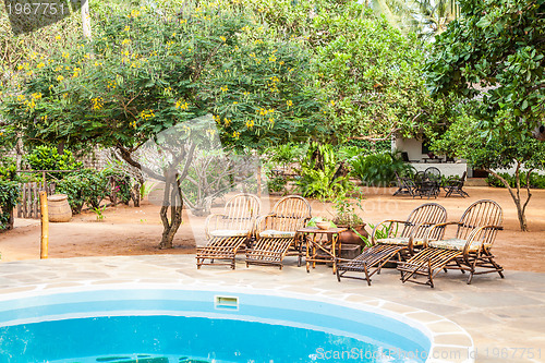 Image of Chairs on swimming pool border