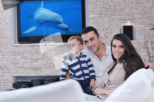Image of happy young family have fun  at home