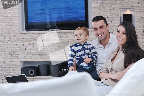 Image of happy young family have fun  at home