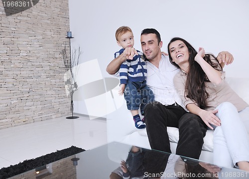 Image of happy young family have fun  at home