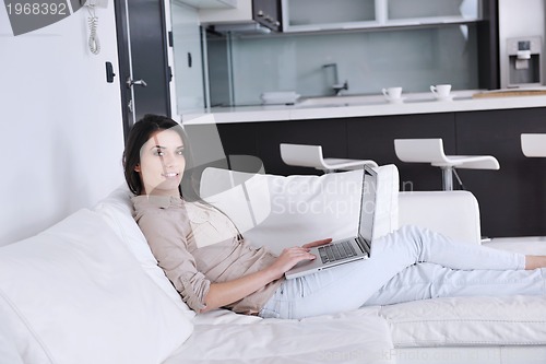 Image of woman work on laptop at home