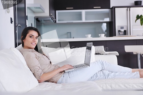 Image of woman work on laptop at home