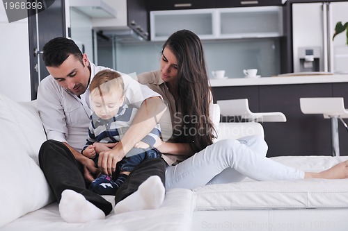 Image of happy young family have fun  at home