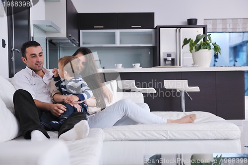 Image of happy young family have fun  at home
