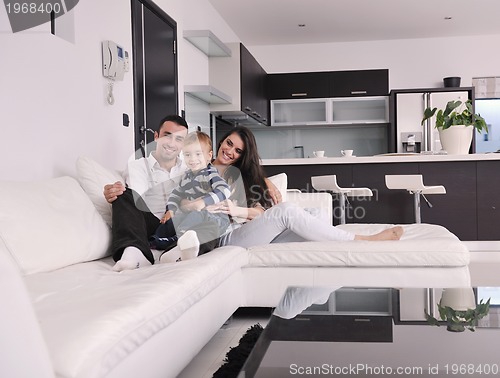 Image of happy young family have fun  at home