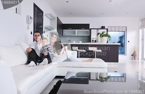 Image of happy young family have fun  at home