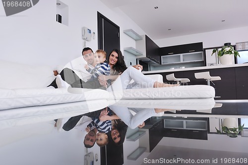 Image of happy young family have fun  at home