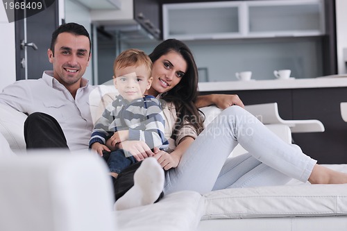 Image of happy young family have fun  at home