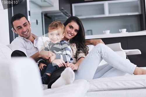 Image of happy young family have fun  at home