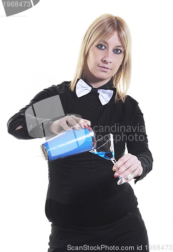 Image of female bartender isolated on white