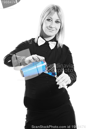 Image of female bartender isolated on white