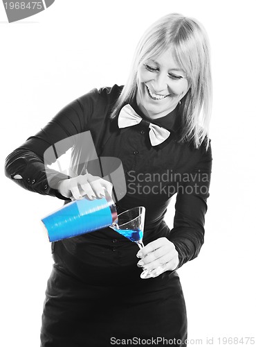 Image of female bartender isolated on white