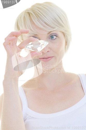 Image of Beautiful blonde woman hold diamond