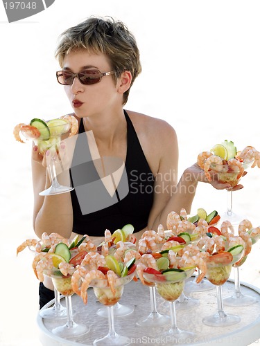 Image of Girl with shrimp cocktails