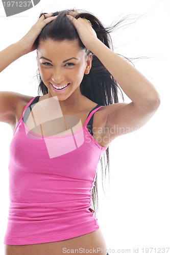 Image of happy young girl isolated on white in studio