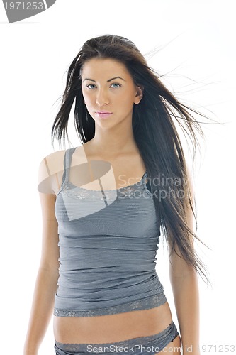 Image of happy young girl isolated on white in studio