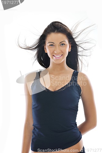 Image of happy young girl isolated on white in studio