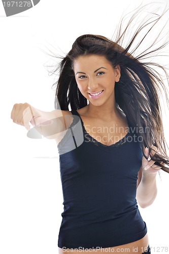 Image of happy young girl isolated on white in studio