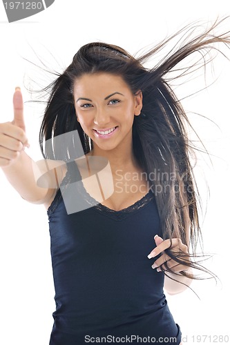 Image of happy young girl isolated on white in studio