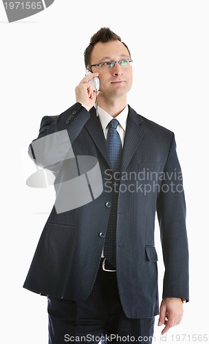 Image of one businessman with cellphone isolated on white